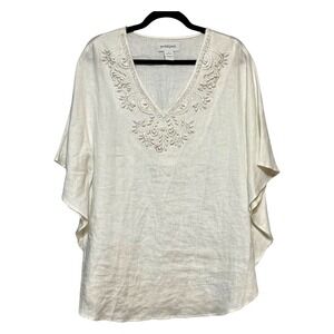 Peck & Peck Old Money Luxury 100% Linen Blouse Womens Medium Resortcore Glam‎